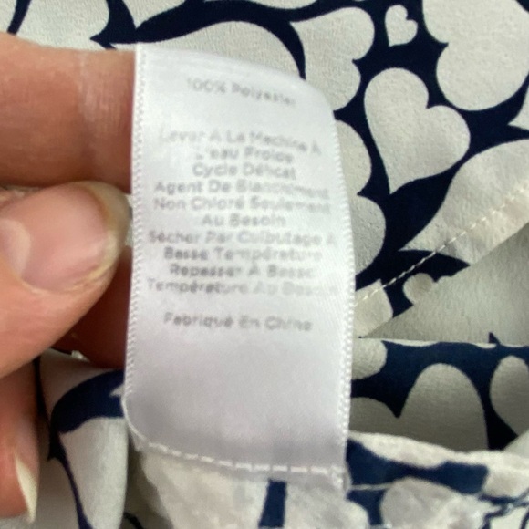 Talbots Nantucket Heart Navy Cream Button Down LS Top Wms Sz Large - Picture 6 of 14